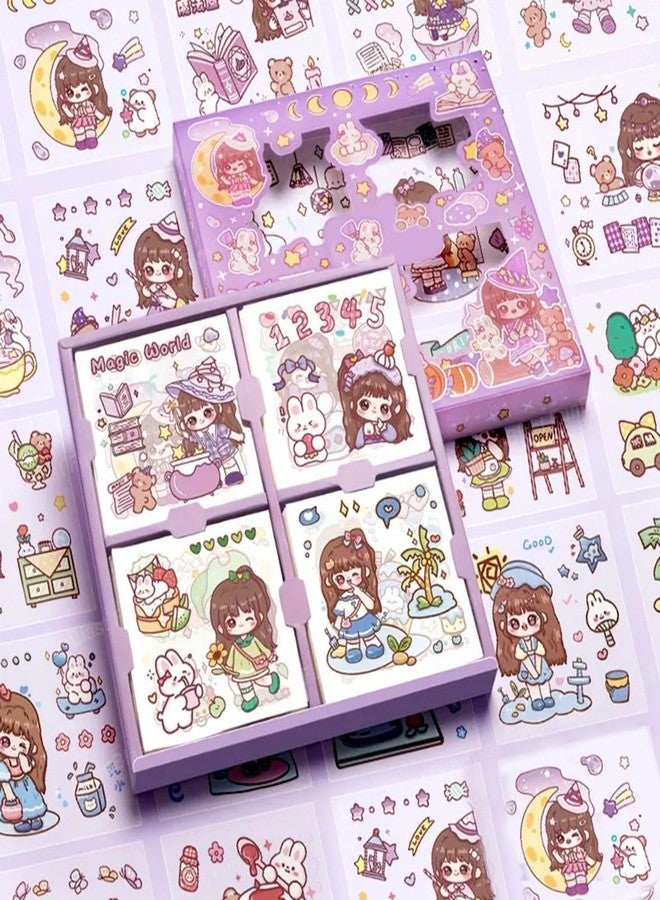 Pluspicks Nini’s Magic World Theme Kawaii Self Adhesive Floor Stickers -100 Sheets PVC Cute Washi Sticker for Project, Japanese Style Girls Sticker Set, Scrapbooking, DIY Arts Crafts - 18 x 18 x 2 CM - Image 1